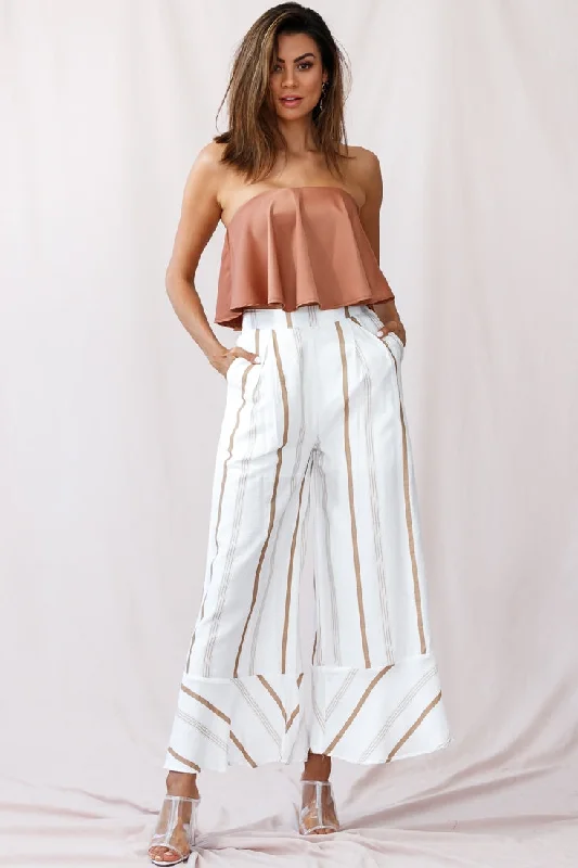 Marie Satin Bandeau Crop Top Camel Terry Blend Velvet Blend Canvas Blend