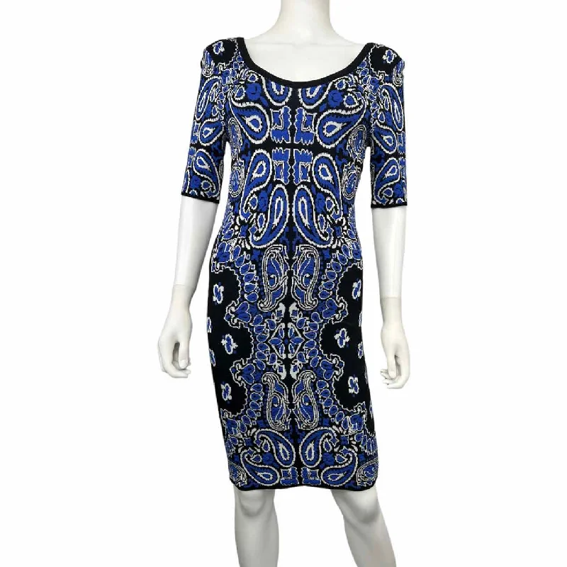 TORN by Ronny Kobo Blue Midi Sweater Dress Size L Boat Neck Shawl Collar Notched Collar