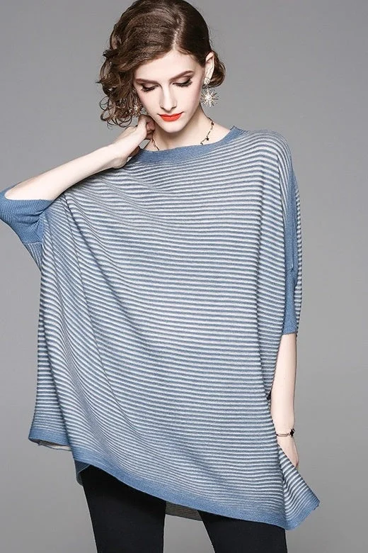 Striped Dolman Sleeve Wool Sweater Long Sweater Short Sweater Cropped Sweater