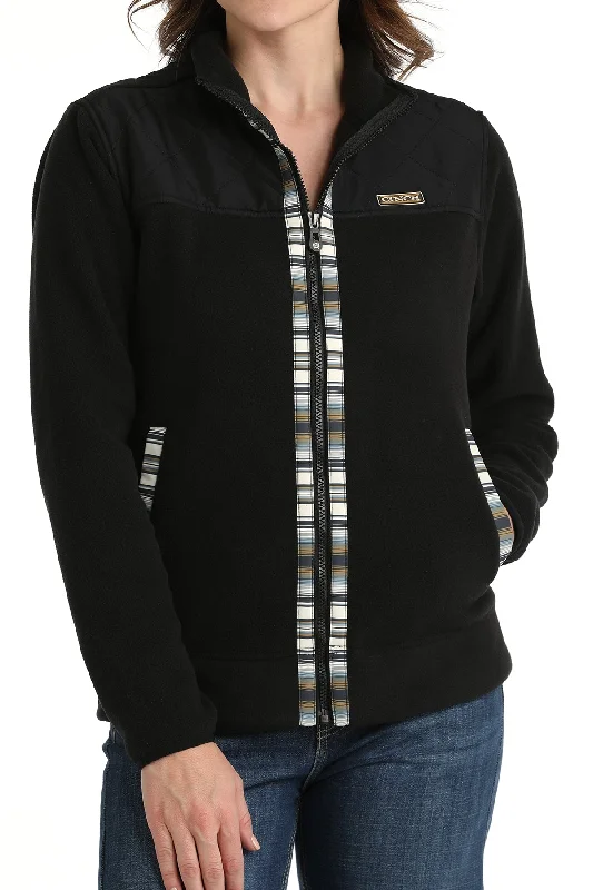 Cinch Ladies Black Polar Fleece Full-zip Jacket with Quilted Yokes Front Pockets Side Pockets Patch Pockets
