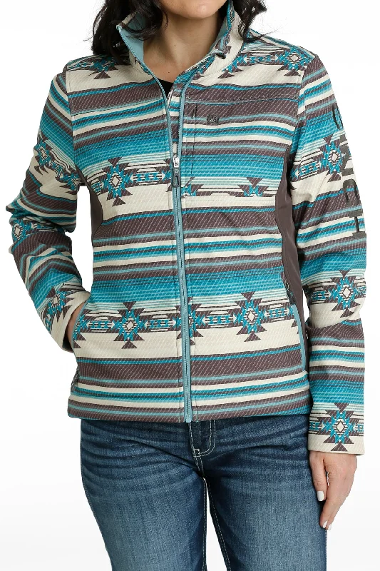 Cinch Ladies Turquoise/Grey Aztec Stripe Bonded Conceal Carry Jacket Nylon Fabric Polyester Fabric Spandex Fabric