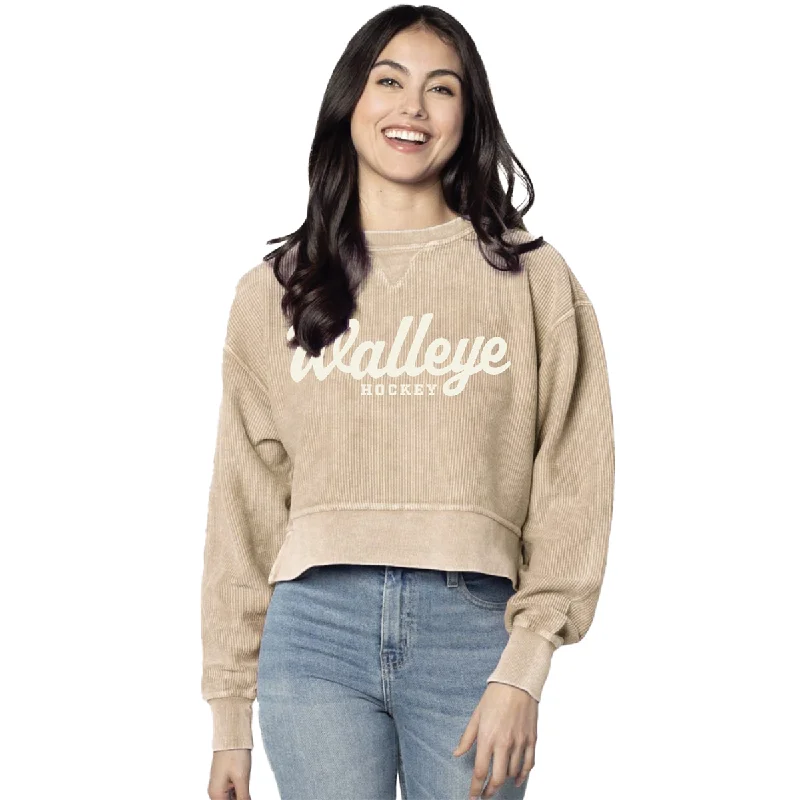 Toledo Walleye Ladies Script Latte Corded Boxy Pullover Peter Pan Collar