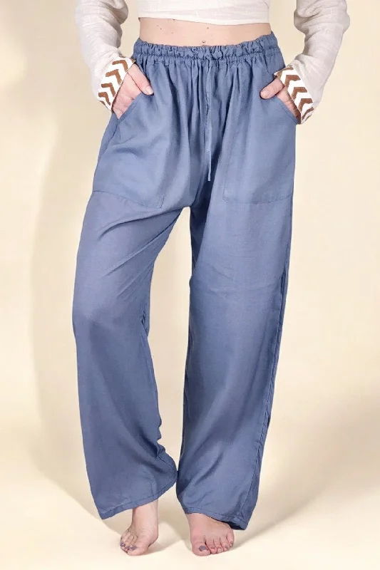 Indigo Blue Rayon Cotton Trousers Trousers Formal Black