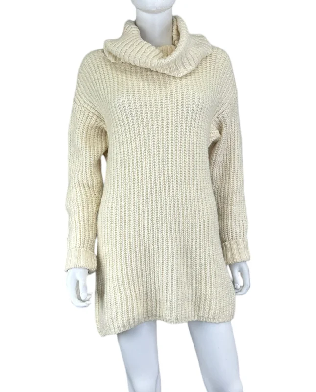 LAUREN Ralph Lauren Cream Wool Alpaca Blend Sweater Dress Size L Zippered Buttoned Snapped