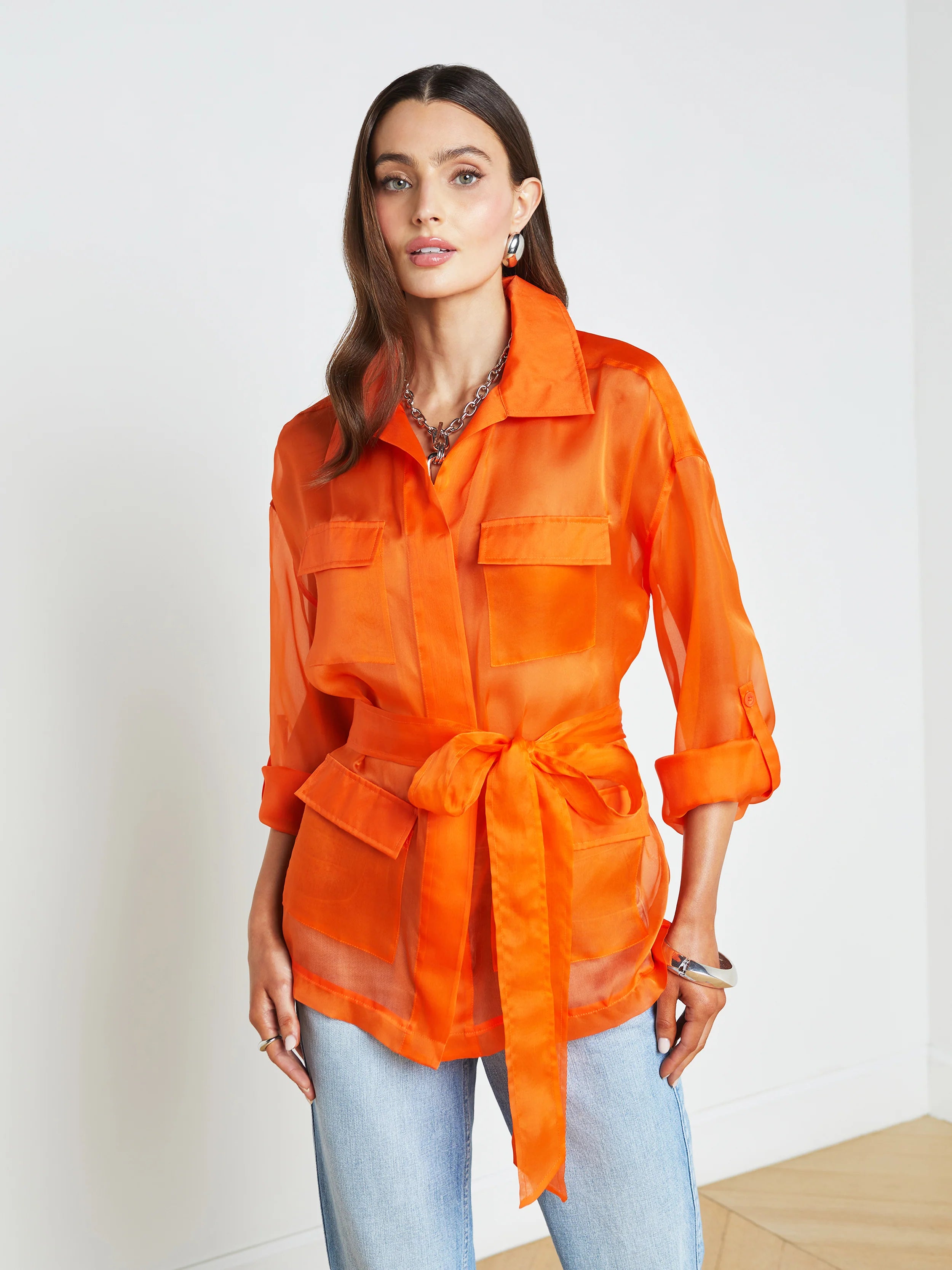 Colson Safari Jacket Pop Orange - L'AGENCE Jersey Jacket Tulle Jacket Batik Jacket
