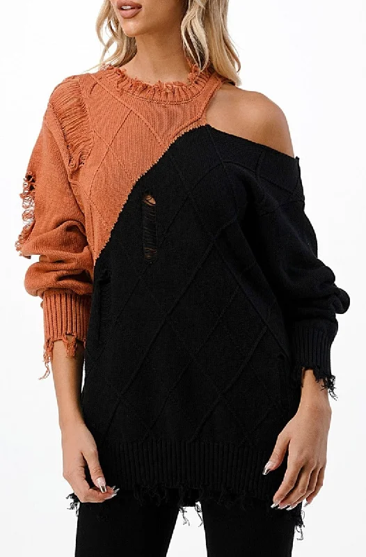 Color Block Cutout Sweater Sequined Glittery Shiny