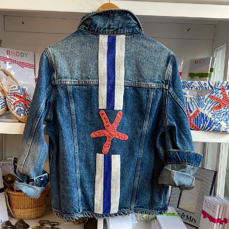 Starfish Jean Jacket One-Shoulder Jacket Off-the-Shoulder Jacket Asymmetrical Jacket