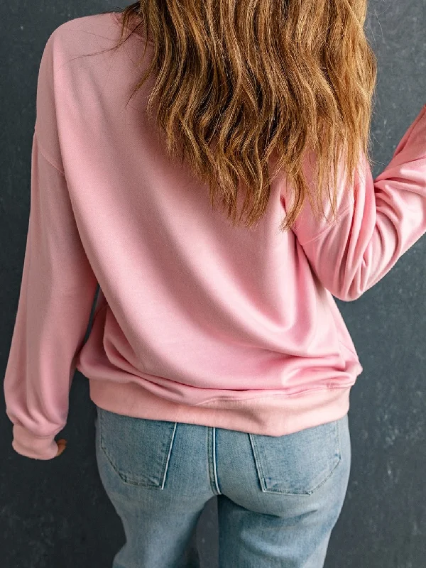 Relaxed Fit Pink Pullover Wide Sleeve Pullover