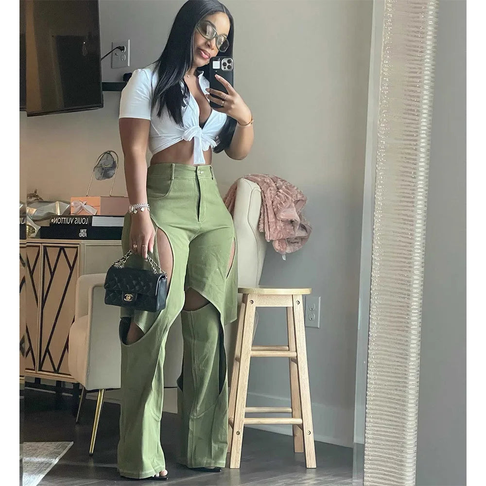 Bomblook C1120PT01 Street Wear Hollow Out Cotton Pants & Trousers Crisscross For Women Lady Pants Trousers Summer Linen