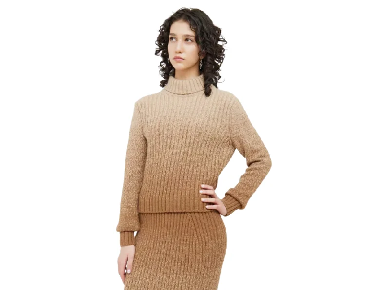Loro Piana Brown Ombre Ribbed Knit 100% Cashmere Sweater Herringbone Houndstooth Plaid