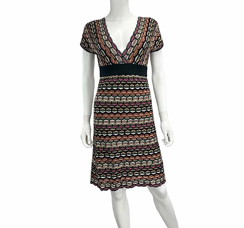 MISSONI Multi-colored Sweater Knit Dress Size S Zippered Front Buttoned Front Snap Front