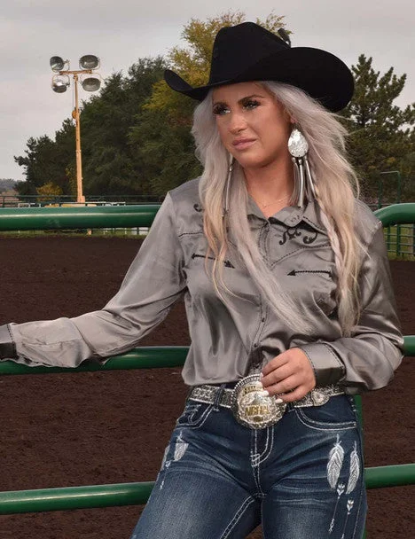 Women's Cowgirl Tuff Pullover Button Up Textured Knit Design