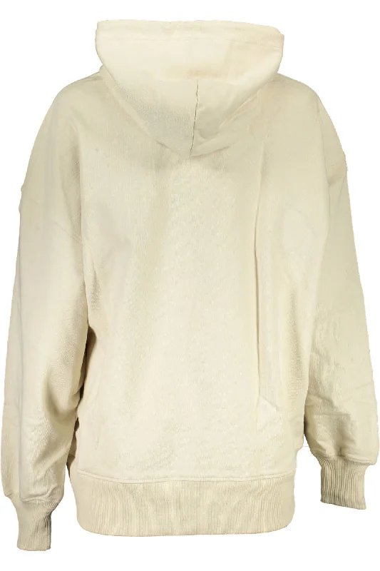 Beige Cotton Women Sweater Toggled Drawstring Belted