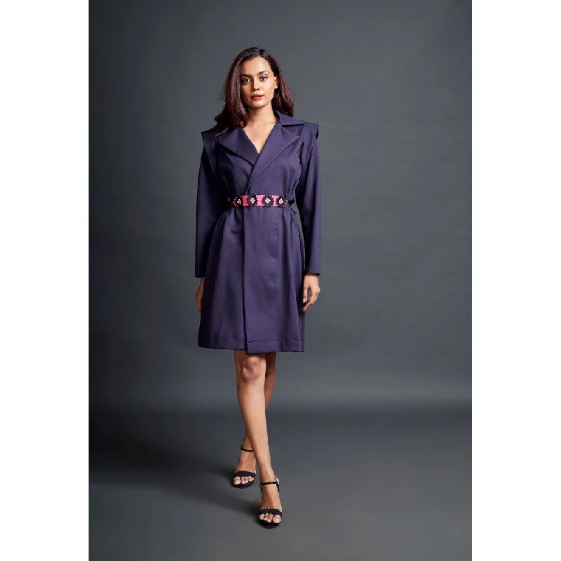 Deepika Arora Navy Blue Jacket Dress with Belt (Set of 2) Fleece Jacket Down Jacket Parka