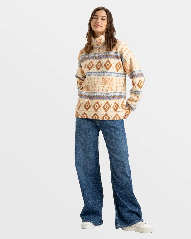 Live Out Loud Half Zip Polar Pullover - Parchement Morockin Crush Smal One Shoulder Top