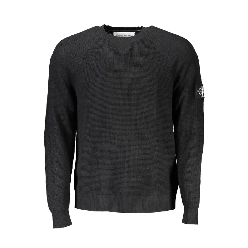 Elegant Black Wool Sweater - Long Sleeved Crew Neck Nylon Fabric Polyester Fabric Spandex Fabric