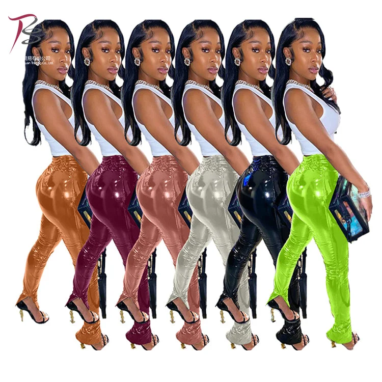 Winter slit fashionable multi - color leather trousers for women leather pants women Trousers practical easy-care