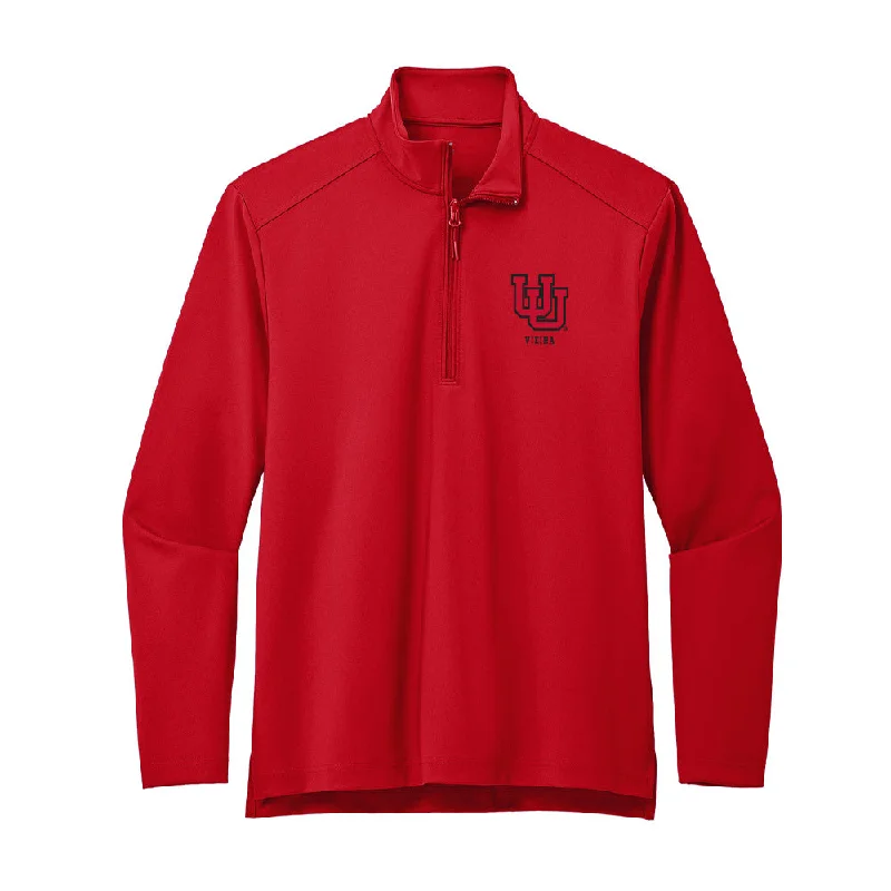 Utah - NCAA Women's Basketball : Ines Vieira - Premium Quarter Zip Jacket Denim Fabric Leather Fabric Suede Fabric
