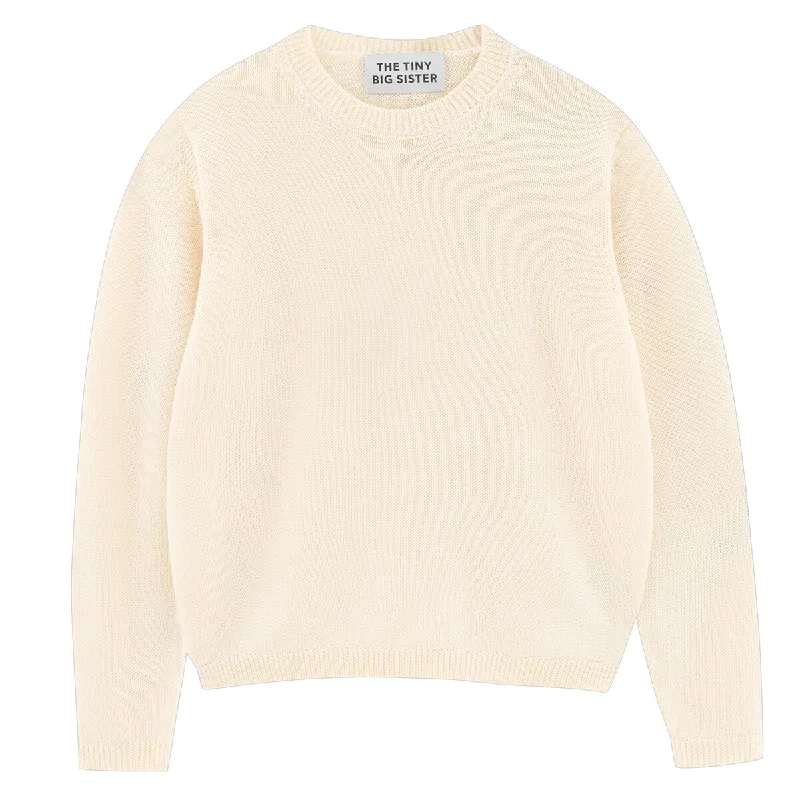 Chloe Shiny Sweater in Off White by The Tiny Big Sister - Last Ones In Stock - EUR 34-38 (UK 6-10) High Neck Crew Neck V-Neck