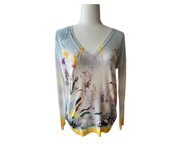 Etro Floral V Neck Sweater Notch Collar Peter Pan Collar Cowl Neck