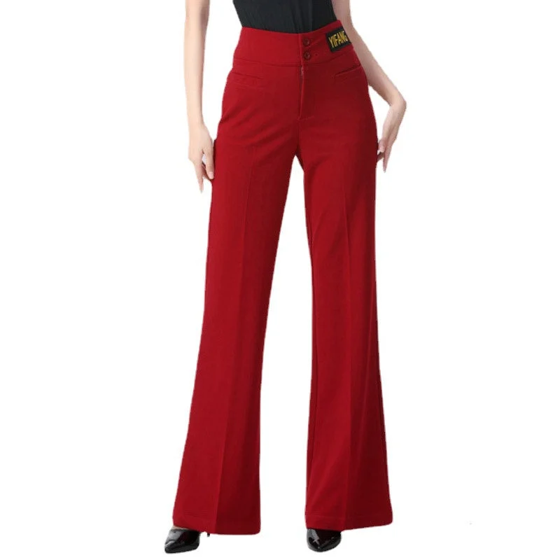 Wide Leg High Waist Stretch Trousers Latin/Ballroom Dance Pants Trousers Tapered Slim Fit
