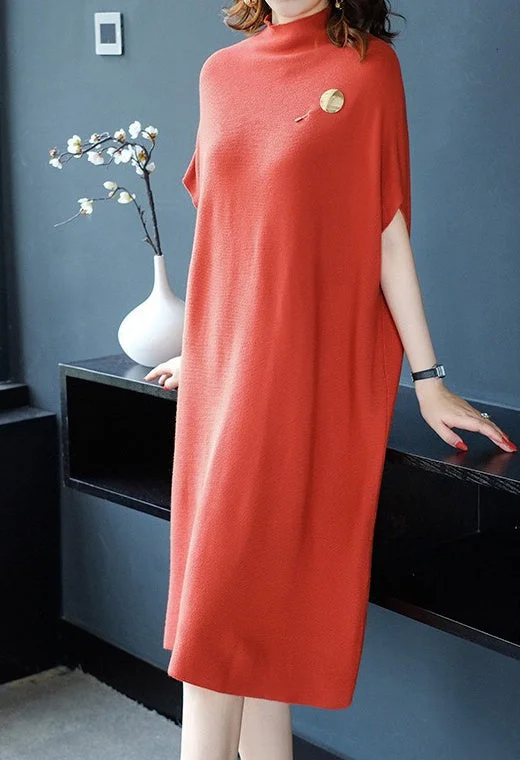Oversized Sweater Dress W/ Brooch Mesh Fabric Canvas Fabric Denim Fabric