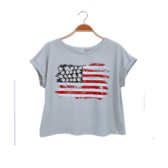 American Flag Crop Top Print Jacquard Patchwork