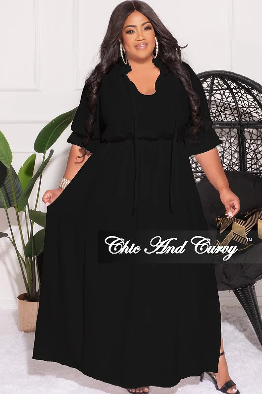 Final Sale Plus Size Balloon Sleeve Crop Top and Maxi Skirt Set in Black Spandex Blend Rayon Blend Denim Blend
