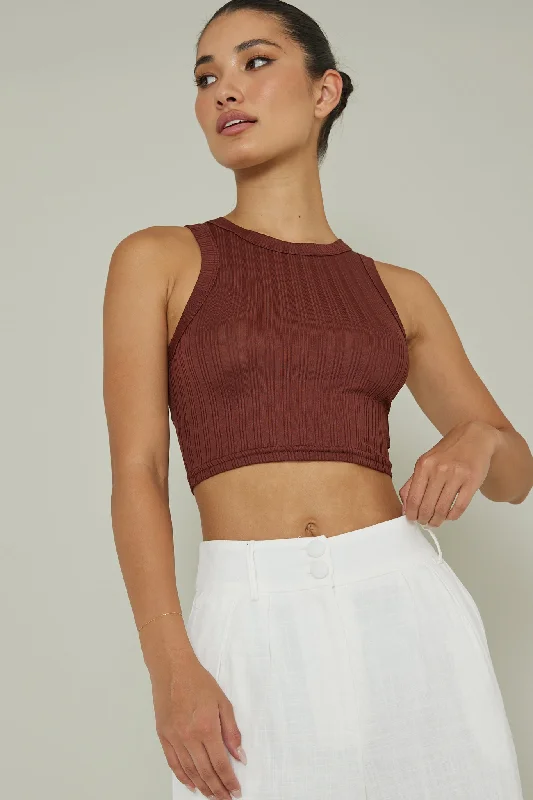 Seeker Ribbed Crop Top Mocha Knit Fabric Woven Fabric Fleece Fabric