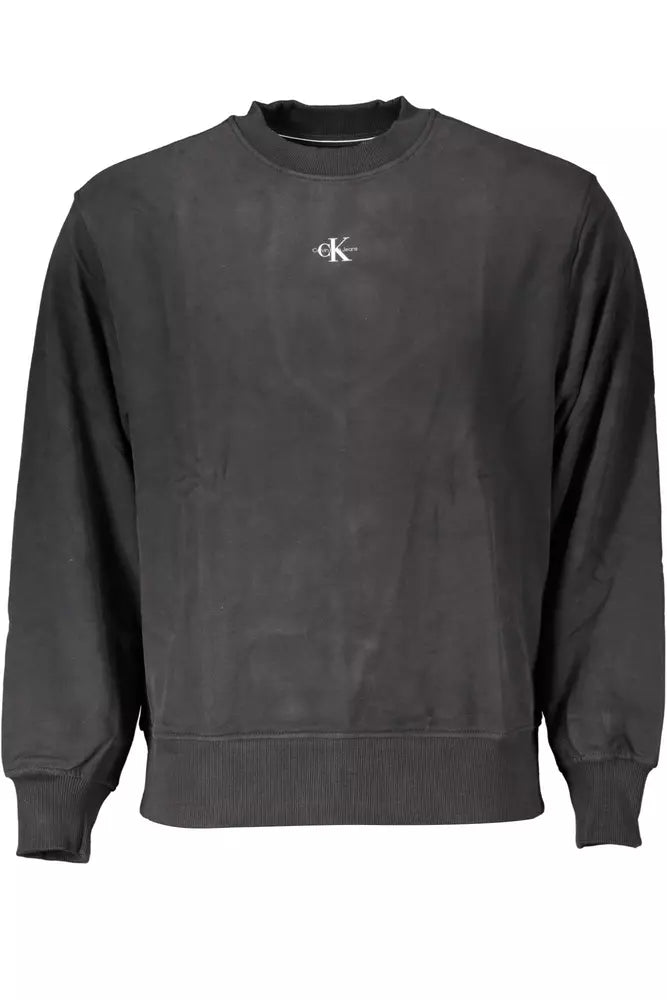 Black Cotton Men Sweater Terry Blend Velvet Blend Canvas Blend