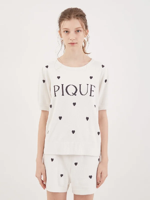 Heart Logo Short-Sleeved Pullover Zipper Front Cardigan