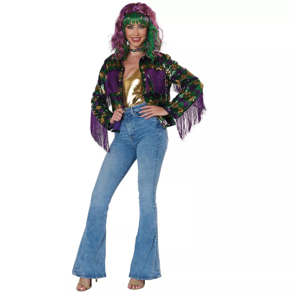 Mardi Gras Fringe Jacket Adult Costume Quilted Jacket Puffer Jacket Insulated Jacket