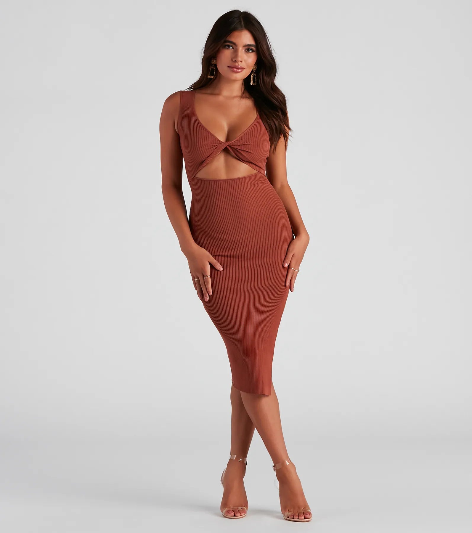Stylish Silhouette Midi Sweater Dress Chenille Brocade Lace