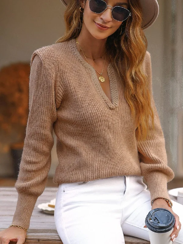 Puff Sleeve Knit Pullover One Shoulder Top