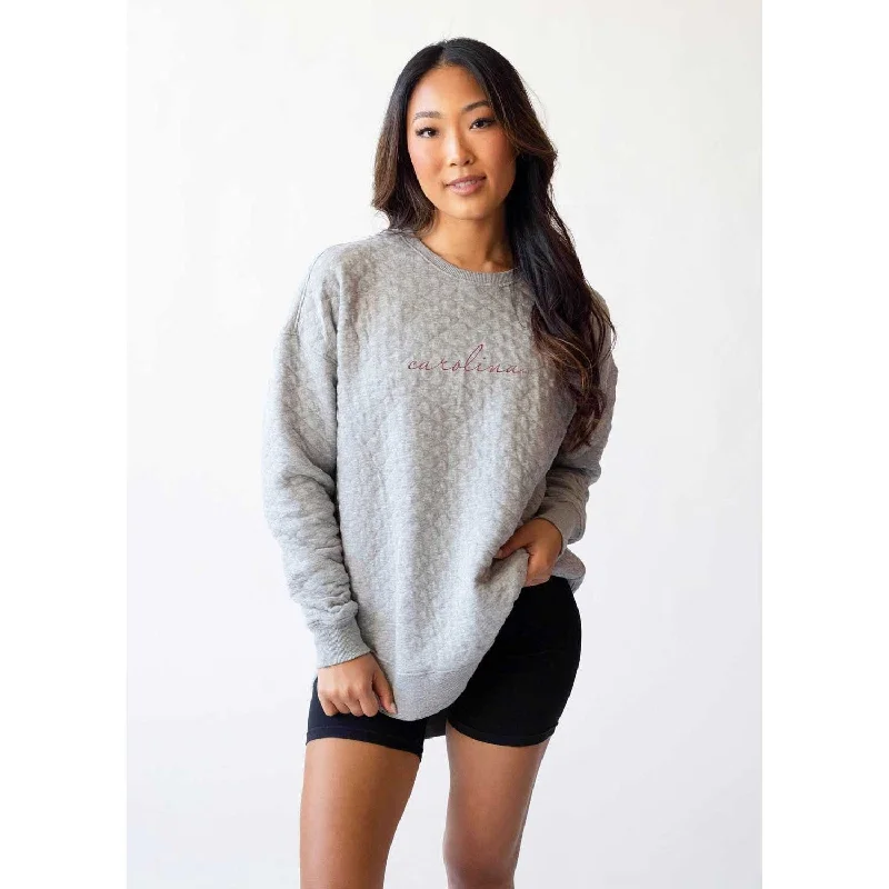 SOUTH CAROLINA GAMECOCKS GRAY QUILTED PULLOVER Boat Neck Sweater