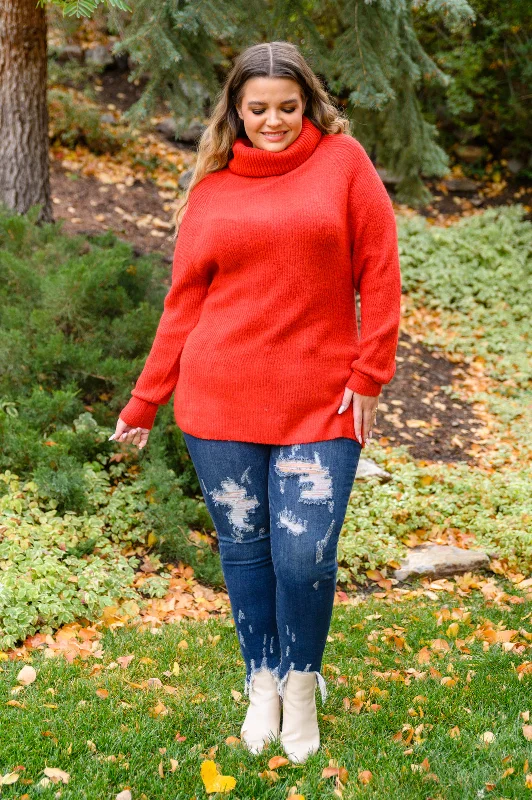 Steady Pace Roll Neck Sweater In Red Satin Fabric Silk Fabric Chiffon Fabric