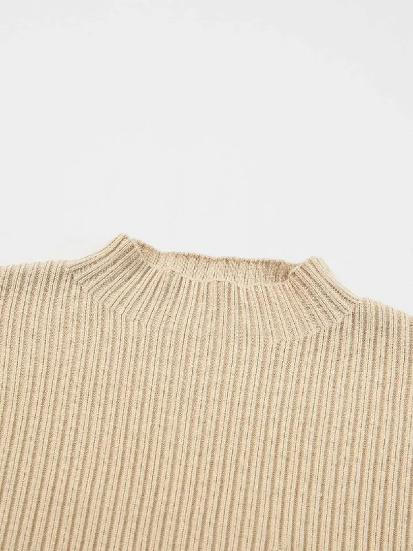 Beige Ribbed Knit Pullover dolman Sleeve Top