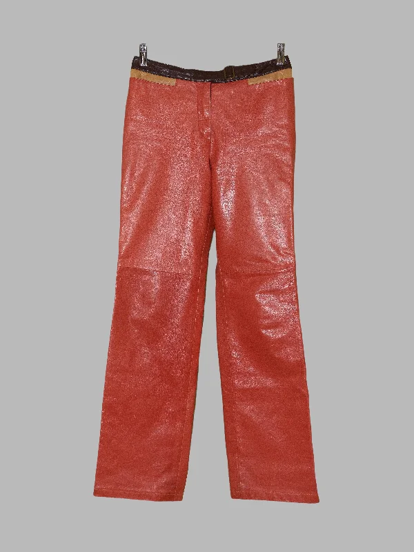 Patrick Cox Wannabe 1990s orange leather trousers with contrast waistband - S Trousers Silk Elegant