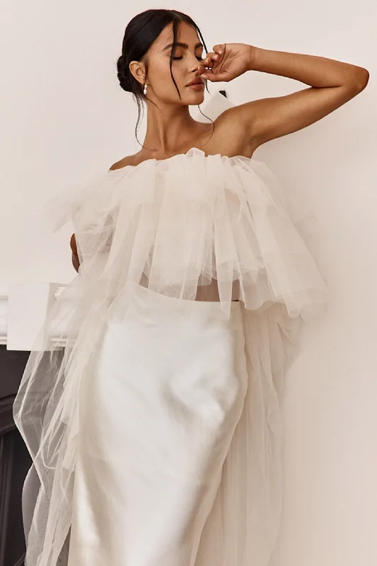 This Is Love Layered Tulle Crop Top Cream Faux Fur Fabric Real Fur Fabric Shearling Fabric