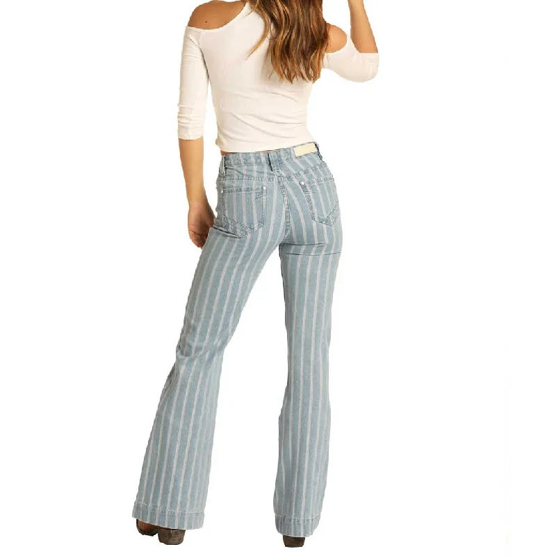 Rock & Roll Denim Women's High Rise Striped Trouser Trousers versatile functional