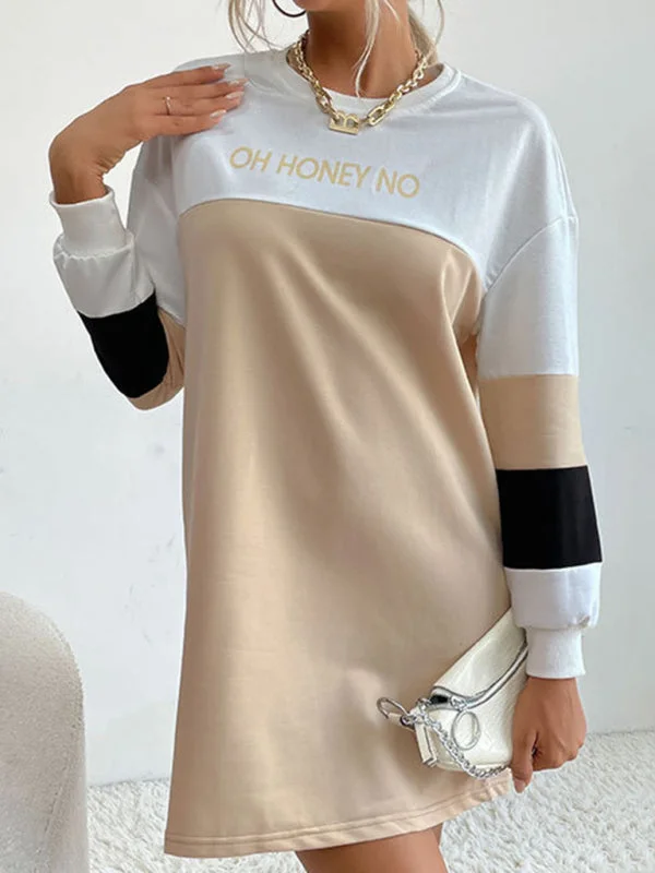 Blue Zone Planet | European and American Long Sleeve Dress Print Contrast Color Loose Sweater Dress Sweater Knitwear Pullover Blue Zone Planet | European and American Long Sleeve Dress Print Contrast Color Loose Sweater Dress Sweater Knitwear Pullover