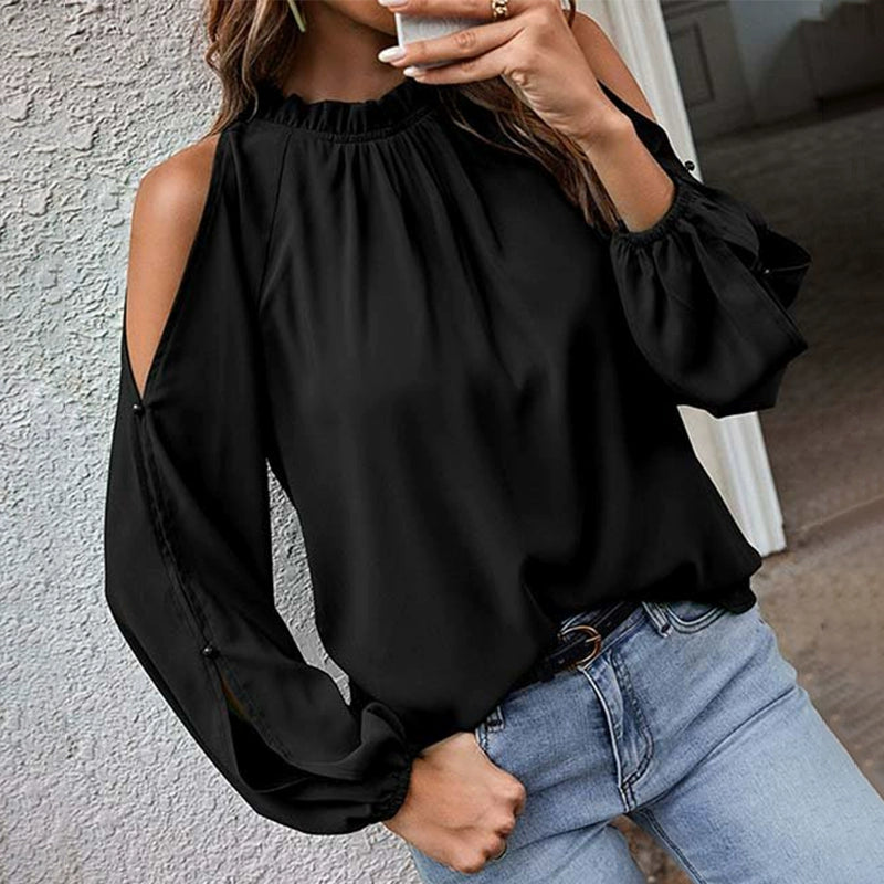 Off-the-Shoulder Long Sleeves Fashion Style Trendy Thin Pullover Solo Sleeve Pullover