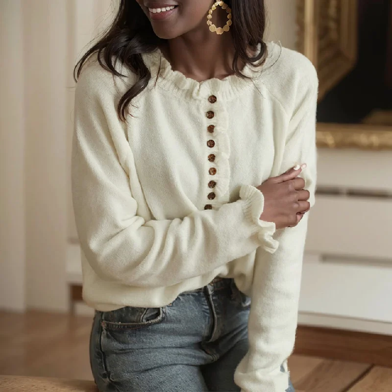 Fashion Raglan Stuffed Knitting Lace Collar Pullover Tight Sleeve Top
