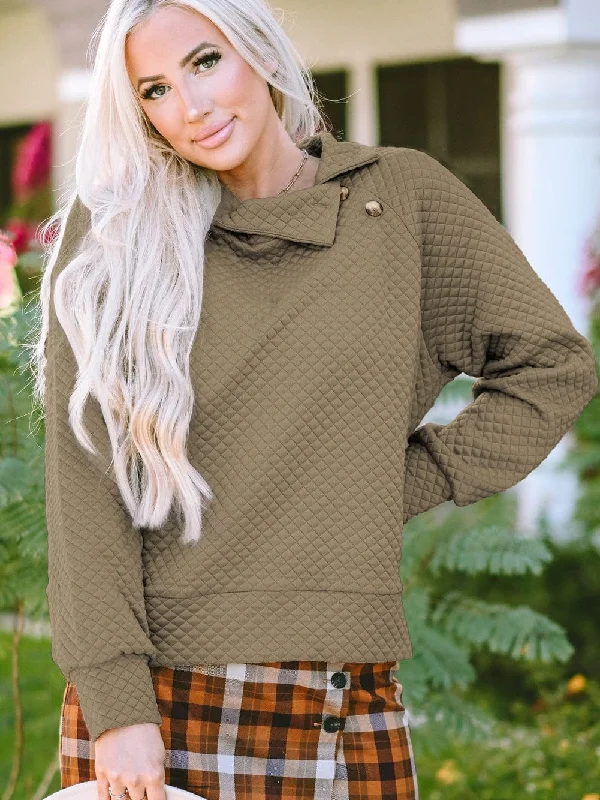 Women's Quilted Stand Collar Pullover Slim Sleeve Pullover