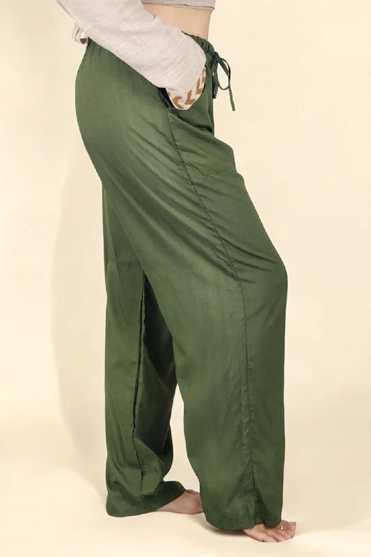 Forest Green Rayon Cotton Trousers Trousers Seasonal Trendy