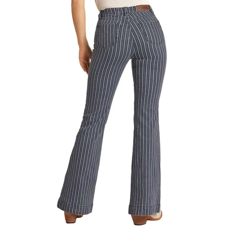 Rock & Roll Denim Women's High Rise Extra Stretch Stripe Trouser Jeans Trousers High Rise Slim Fit