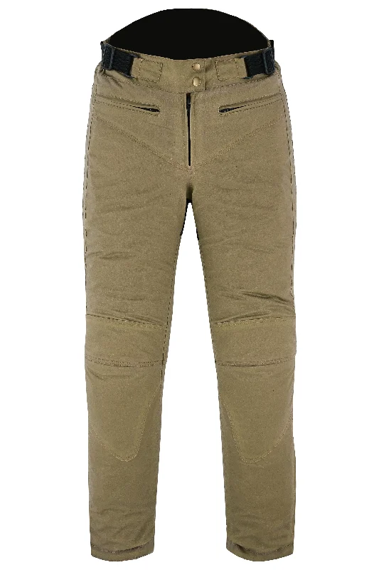 Warrior Gears® LADIES Wax Cotton Waxed Motorcycle Trousers, Waterproof Breathable CE Armour Biker Racing Trouser - TAN Trousers Summer Linen
