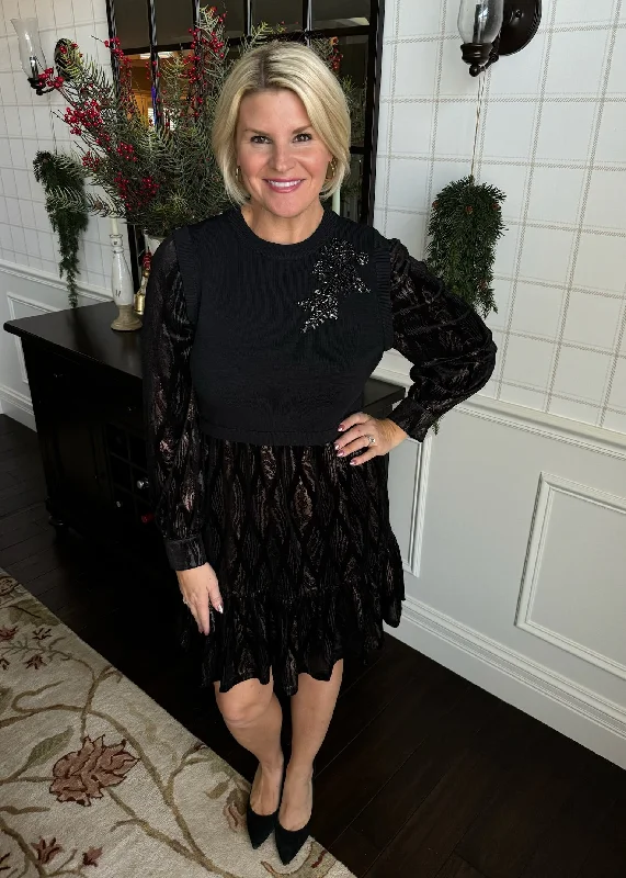 Current Air Sweater Dress Combo Houndstooth Herringbone Solid