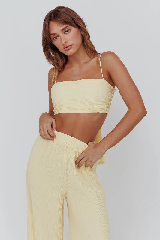 Light Energy Tie Back Crop Top Lemon Notch Collar Peter Pan Collar Cowl Neck