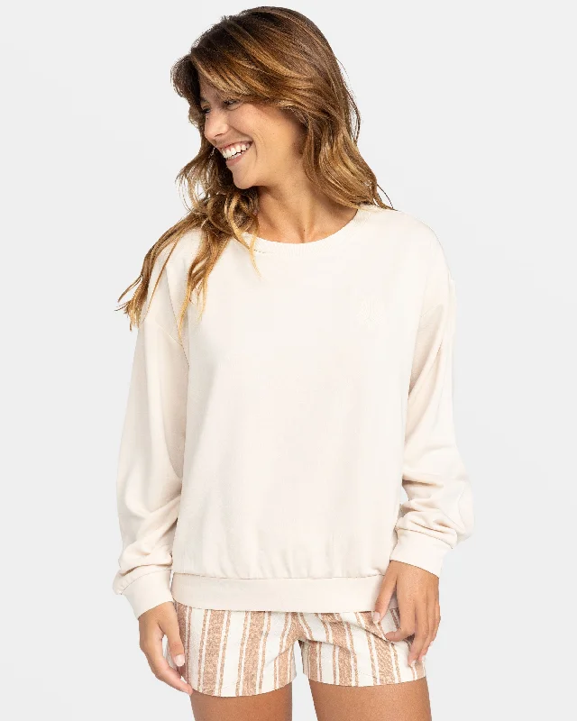 Surfing By Moonlight Pullover Sweatshirt - Parchment Asymmetrical Hem Sweater